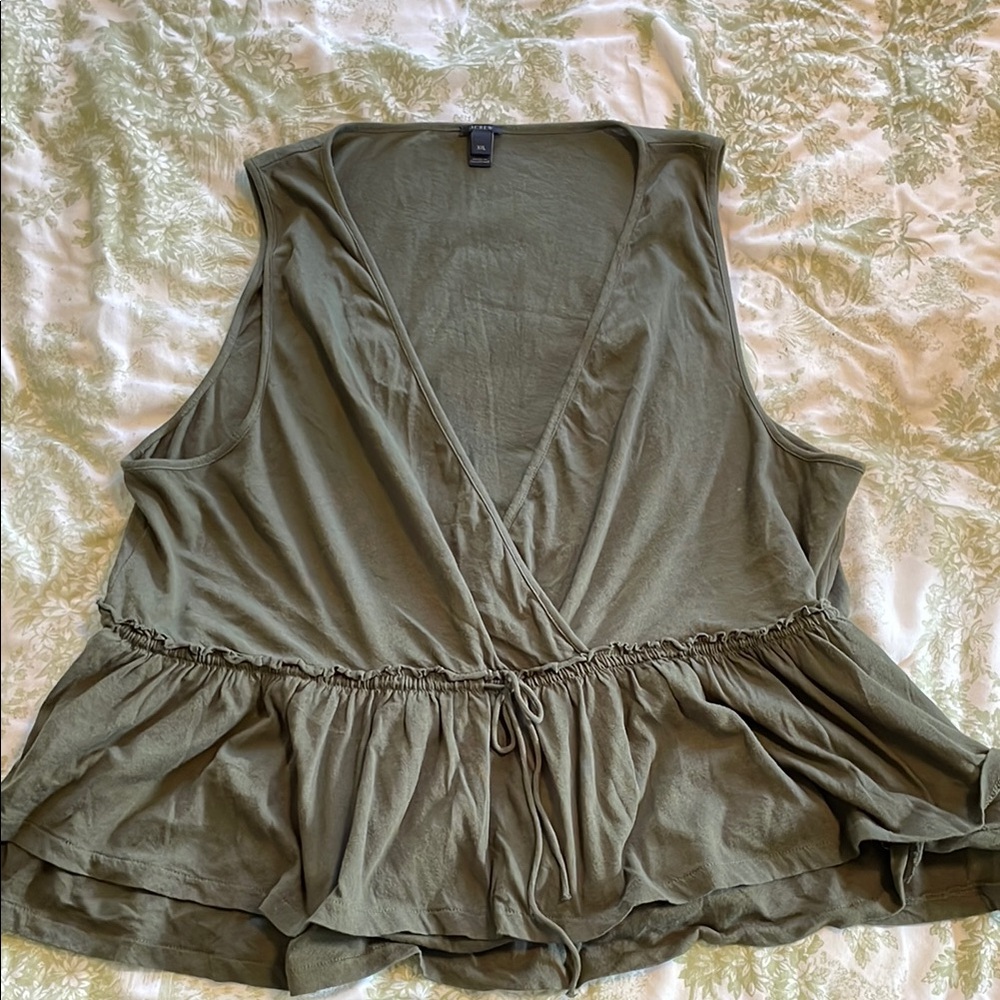 J. Crew Green Sleeveless Wrap Peplum Blouse